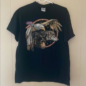 Gildan Black Short Sleeve Tee with Vintage Glitter Eagle Wolf Bear Design